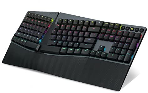 Perixx PERIBOARD-835BL Wireless Ergonomic Mechanical Keyboard - RGB - Low-Profile Blue Clicky Switches - Multiple Device Connection - Compatible with Windows and MacOS - US Layout