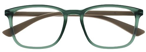 OPULIZE Max Lesebrille - Klassische große rechteckige Fassung - Brille in mattem Transparentgrün mit beigen Bügeln - Herren Damen Unisex - R78-6 - +1,00