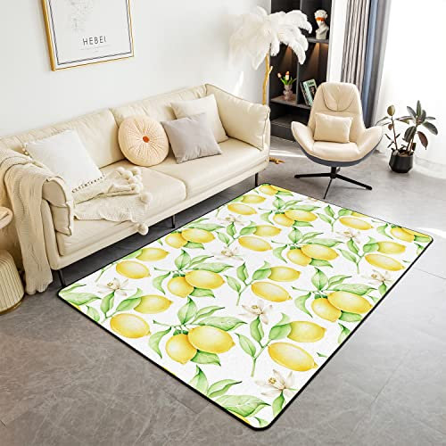 Zitrone für Küche und Balkon Outdoor Wohnzimmerteppich 100x150cm Weich für Küche und Balkon Outdoor Teppich Weich Wohnzimmer Teppich Home Wetterfest Dekor Bright Gelb Zitrone Obst Boden Teppich