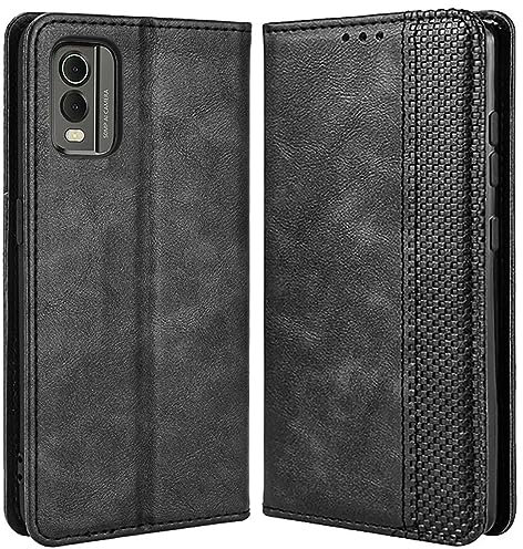 MOJIA Coque pour Nokia C32, Étui en Cuir, PU Housse Pochette Antichoc et Anti-Rayures Fonction Stand Rabat de Portefeuille Etui Coque. Noir