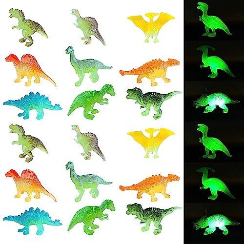 24 STK Leuchten Dinosaurier Spielzeug,Mini Dinosaurier Figuren Set,Realistische Kleine Dinosaurier Figur,Dinosaurier Figuren Sammlung,Dino Figuren Leuchtet Dunkeln,Dinosaurier Pädagogisches Spielzeug
