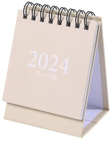 Tischkalender 2024 einfaches Umblättern 2023–2024 Mini mit Spiralbindung, 17 Monate perforierte Scrollseiten für Zeitmanagement, Eventplanung, Beige