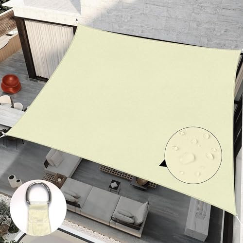 RICHIE Sun Shade Sail Rectangle 3m x 5m Waterproof, 98% UV Block Awnings for Patios with Free Rope, Sunscreen Awning Canopy, Rectangular Garden Shelter for Outdoor Garden Patio Yard Lawn Party, Beige
