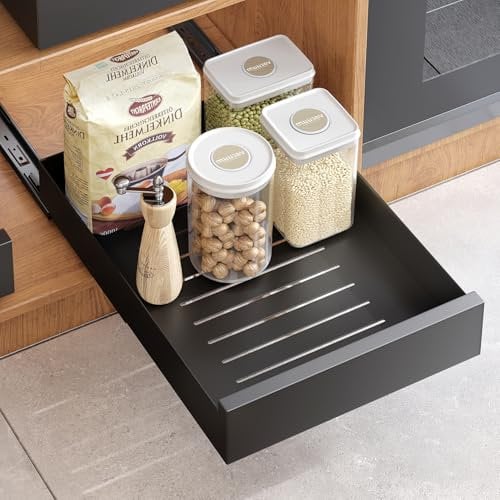 Kitstorack Extensible Tiroir Coulissant Cuisine Telescopique pour Placard de Cuisine, adhesif rangement coulissant placard cuisine pas Besoin de Percer, 43 Profondeur x 25 Largeur x 8 Hauteur cm