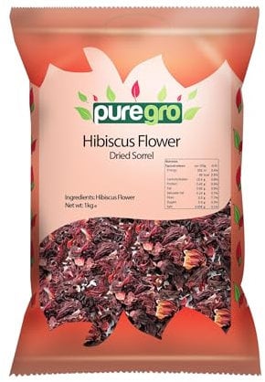 Puregro Hibiscus Flowers Whole Dried | 1kg | Pack of 1 | Hibiscus Tea Infusion | Flor de Jamaica | Dried Sorrel | Quality Ingredient for Brewing & Distilling