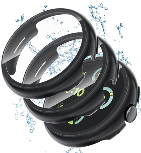 3 Stück Wasserdicht Hülle mit Displayschutz für Google Pixel Watch 3 2 1 Hülle 41mm/3 45mm Case,Hard PC Protect Cover mit Gehärtetes Schutzglas Rundum Schutzhülle für Pixel Watch 3 2 1