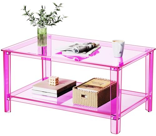 solaround Acryl Couchtisch für Wohnzimmer, Transparent Acrylglas Acryl Tisch, 80 x 50 x 40 cm (Rosa)