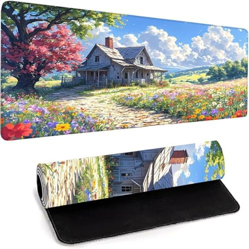 Grand Tapis De Souris De Jeu（1200 x 600 x 3mm Base en Caoutchouc Naturel Antidérapant Durable, Tapis De Clavier Lavable, Tapis De Bureau pour Gamer, Bureau Grand Tapis De Souris Rose Arbre 1-R