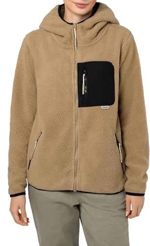 Sublevel Damen Fleecejacke mit Brusttasche – Bequeme Übergangsjacke mit Kapuze, Ideal für Outdoor-Aktivitäten Middle-beige S