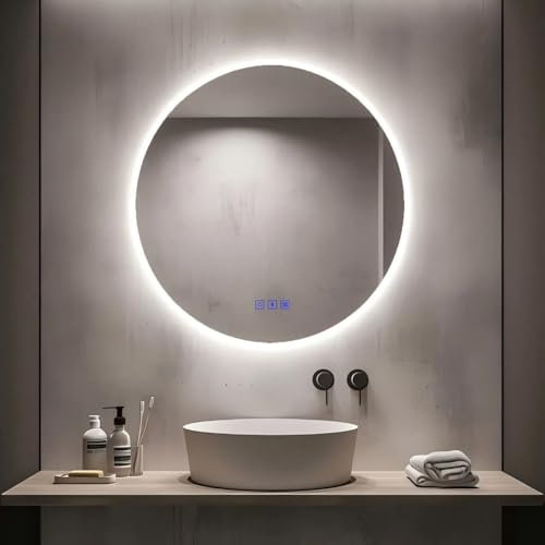 Kasloglow Bluetooth Round Bathroom Mirror with LED Lights 800mm 3 Colour Dimmable Lighting Demister Touch Illuminated Wall Mounted Vanity Mirror 31.5 inch
