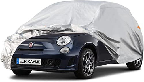 kayme Autoabdeckung Wasserdicht Atmungsaktiv, Vollgarage Autoplane für Sonne Regen Staub Schutz, Kompatibel mit FIAT 500, Volkswagen up, Citroen C0 C1, Twingo, Abdeckplane für City Car(bis zu 360 cm)