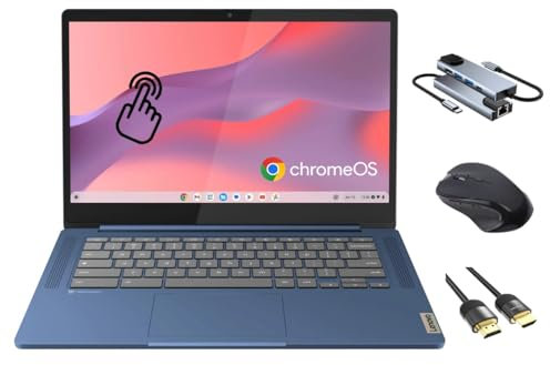 Lenovo IdeaPad Slim 3 Chromebook, 14 FHD LCD Touch Display, MediaTek Kompanio 520, 4GB RAM, 64GB eMMC, WiFi 6, Webcam, Micro SD Card Reader, USB-C, US Version KB, 3-in-1 Essential Bundle, Chrome OS