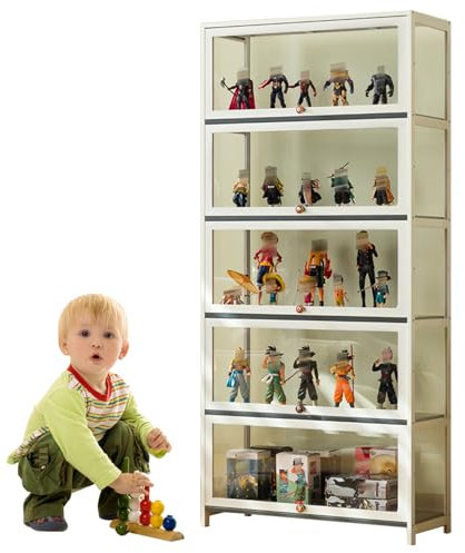 Witriolik 70x33x172cm Vitrine pour Collection, 5 Couche Vitrine en Verre, Vitrine Salon Vitrine Meuble de Rangement étagère et étagère D'exposition pour Collection De Figurines Et Objets Rares,Blanc