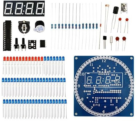 Kit display digitale a LED rotante fai-da-te allarme kit orologio digitale elettronico 51 scheda di apprendimento SCM 5V DS1302(Clock Kit No Shell)