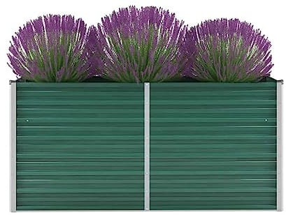 Myheimly Garten-Hochbeet Verzinkter Stahl 160x40x77cm Pflanzbeet Gartenbeet Frühbeet Garten Grün