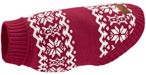 Hunter Hundepullover BIRKA, Warmer Strickpullover für Hunde, weiches Chenille-Garn, mit Rollkragen & Norwegermuster, maschinenwaschbar bei 30°C, Farbe: rot, Größe: 50