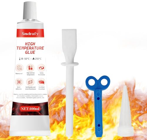 Colla Alte Temperature, Sigillante Alte Temperature, Colla Resistente al Calore, Adesivo Resistente al Calore per Caminetti,per Auto, Elettrodomestici, Forni, 100 ml