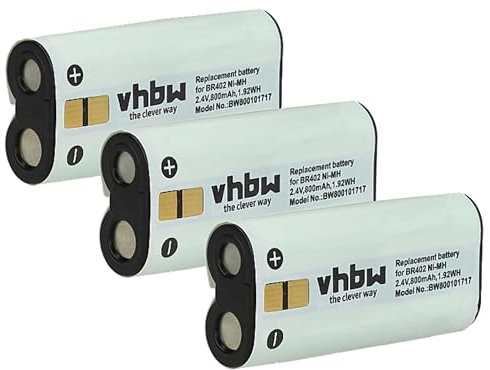 vhbw 3X Akku Ersatz für Olympus BR403, BR402 für Diktiergerät (800 mAh, 2,4 V, NiMH)