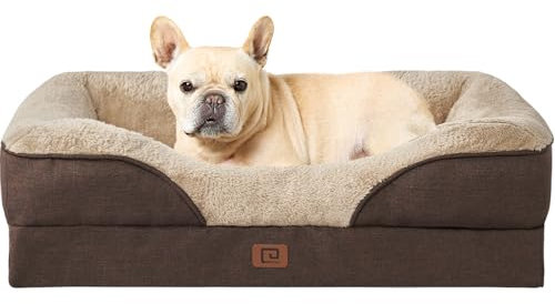 EHEYCIGA Orthopädisches Hundebett Kleine Hunde, 76x51x16.5cm, Memory Foam Waschbar und Wasserdicht Hundekorb mit 4 Rändern, Hundesofa Hundecouch rutschfest, Braun