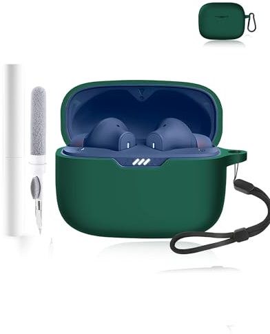 Silicone Protective Case for JBL Wave Beam 2 Earbuds - Durable and Eco-Friendly Bluetooth Earphone Cover with Precise Holes - Shock-proof, Comfortable Touch - Dark Green
