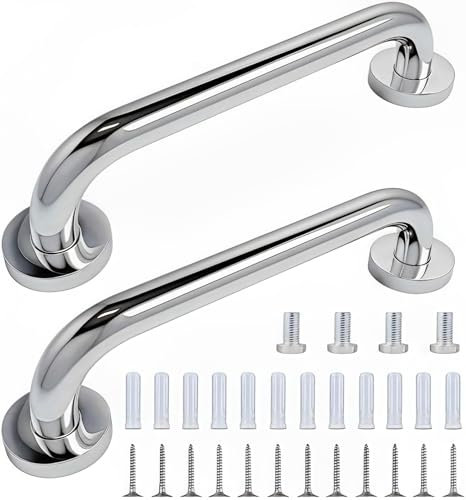 SHSHbuy Barre D'Appui de Douche,2 Pièces Barre D'Appui WC,Poignée de Baignoire de Sécurité,30 cm Barre D'appui en Acier Inoxydable pour Âgées,Enfants