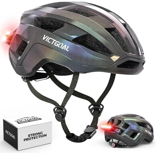 VICTGOAL Rennrad Helm Männer Frauen Leicht Fahrradhelm Herren Rennrad mit Magnetischen Rücklicht Einstellbare Atmungsaktiv Rennradhelm für Erwachsene Radfahren (Glitzer, L: 57-61 cm)