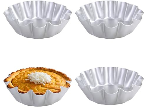 HUIKANGSHENG 4 Pcs Large 4.5 Inch Ensaymada Mold, Bibingka & Torta Molds Set – Extra Large Round Cake Pan with Wave Edge for Traditional Filipino Desserts (Non-Stick, Perfect for Ensaymada)