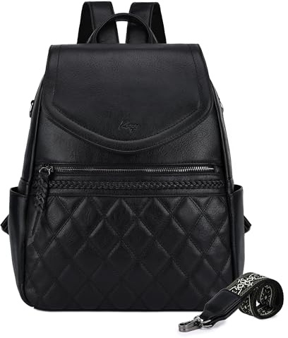 Kasgo Damen Rucksack PU Leder, Wasserdichte Modern Anti-Diebstahl Große Kapazität Cityrucksack Frauen Handtasche für Schule Arbeit Reisen Schwarz