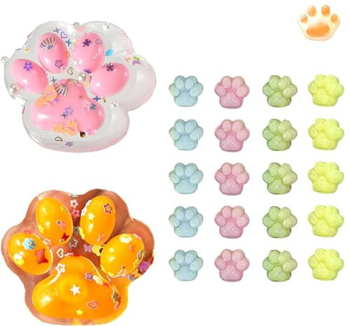 22 Stück Katzenpfoten Squishy, Squishy Pfote, Cat Paw Squishy, Süße Katzenpfote Aus Silikon, 2 Transparent Zufällige Farbe + 20 Mini Katzenkrallen, Squishy Squeeze Toys Zum Stressabbau