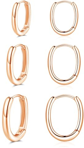 Cangall 3 Pairs 925 Sterling Silver Hoop Earrings for Women, Hypoallergenic Silver Oval Huggie Earrings Set with AAAAA Cubic Zircon, Minimalist Cartilage Sleeper U Hoop Geometric Ear Hoops Jewellery