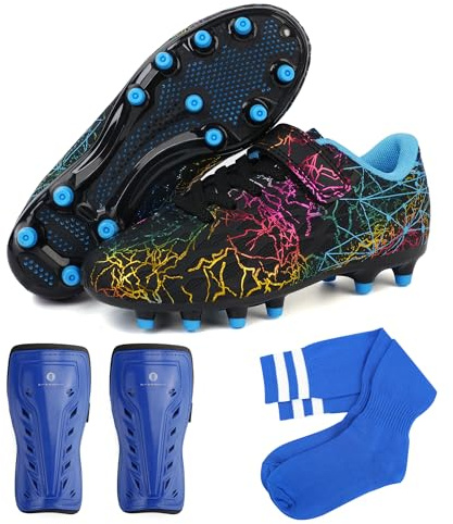 JABASIC Kinder Fussballschuhe Jungen Mädchen mit Schienbeinschonern und Fußballsocken