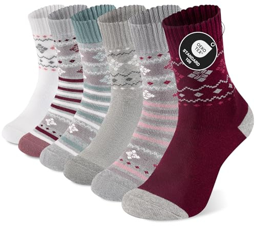 Niorasen Thermosocken Damen, 6 Paar, warme Wintersocken | 80% Baumwolle mit weichem Innenfrottee und flexiblem Bündchen; dicke, atmungsaktive Socken für Alltag, Zuhause und draußen.