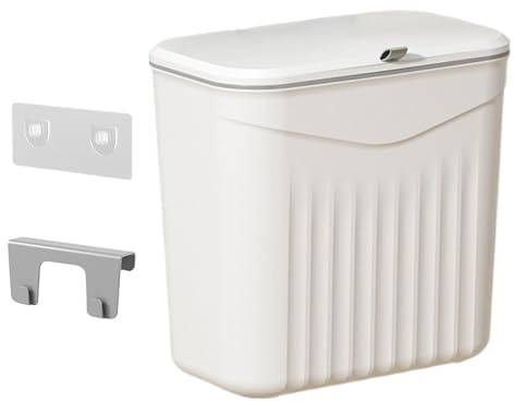 Small Kitchen Bin, 9L Hanging Trash Bin with Lid, Wall Mounted Food Wastebasket, Kitchen Cabinet Door Garbage Can for Under Sink, Bathroom, Toilet, Motorhome, Bedroom