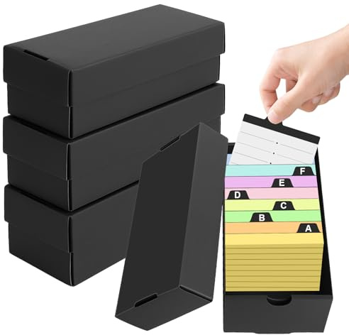 4Pcs Karteikarten Box A8, Schwarz karteikartenbox A8 für Index-, Lesekarten und andere Karten, lernkarten box für 52x74mm Papier, Vokabelbox für Unterwegs Lernen, Lernbox für Schulsachen Büro Zuhaus