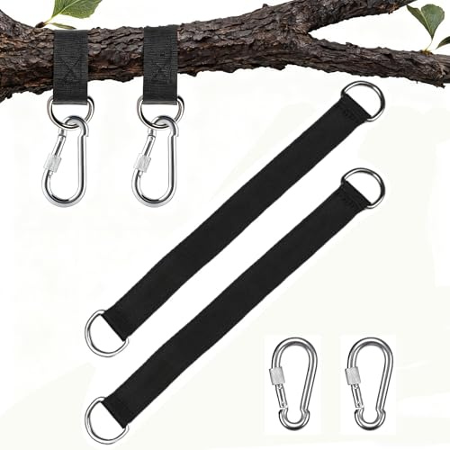 Tree Swing Straps 30cm x 25mm with Carabiner and D-Rings Pack of 2 | Heavy Duty Hanging Kit; For Hammocks And Tree Swings; Nylon Construction