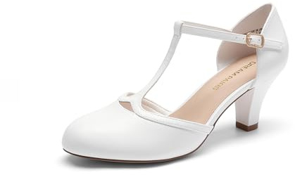 DREAM PAIRS Women's T-Strap Low Block Heels Pumps | Mary Jane Chunky Heels Dress Rhinestones Vintage Comfortable Shoes for Church Party Dance