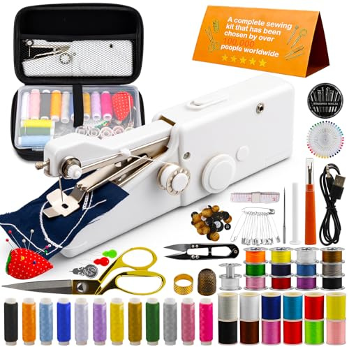 BRICH Handheld-Nähmaschine mit schwarzer Aufbewahrungsbox & 125-teiligem Nähset – Mini, Tragbar, Kabellos – Ideal für Erwachsene & Anfänger – Komplettes Set für Schnelle Heimkleidungsreparaturen