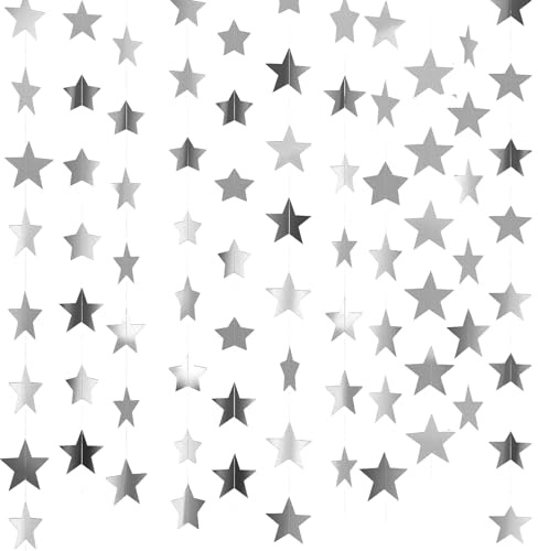 ZOCONE 7 Stück 4m Glitzer Hängedeko Sternengirlande, Silber Girlande Papierdeko zum Aufhängen, Glitter Hängenden Papier Girlande, Sternen Girlande für Party, Geburtstag, Kinderzimmer, Y2K Deko, Disco