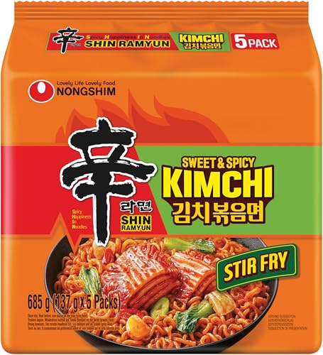 Nongshim Shin Ramyun Kimchi Stir Fry Noodles Multipack 137g x 20 Pack – Korean Instant Noodles Sweet & Spicy Kimchi Ramen, Stir Fry Style Ramyun