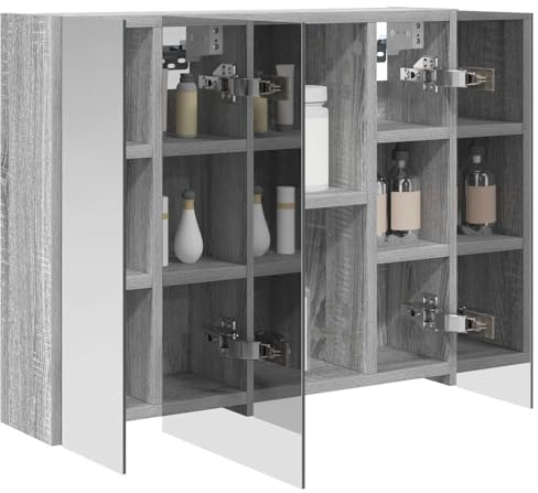vidaXL Badezimmerspiegelschrank Graues Sonoma 60 x 14,5 x 50 cm, Badezimmer Aufbewahrung, rechteckiger Schrank, modernes Design, platzsparender Wandspiegel, verstellbares Regal, Organizer