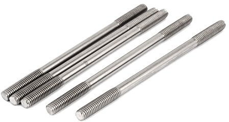 sourcing map Goujon Double Extrémité Fileté Vis Boulon 304 Inox Acier M6 x 110mm 5Pcs