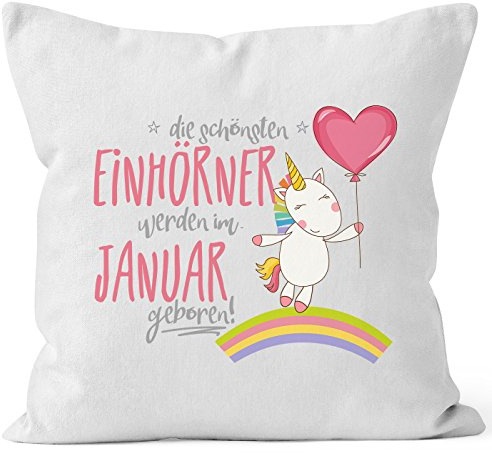 MoonWorks Kissenbezug die schönsten Einhörner Werden im Januar geboren 40x40 Baumwolle Geschenk Geburtstag Unicorn Weiss 40cm x 40cm