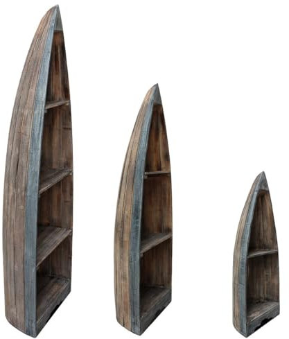 Oriental Galerie Bootsregal Regal im Boots-Design Holzregal Standregal Aufbewahrung Konsole Bord Albesia Holz, Design:Nr. 4, Größe:Mittel