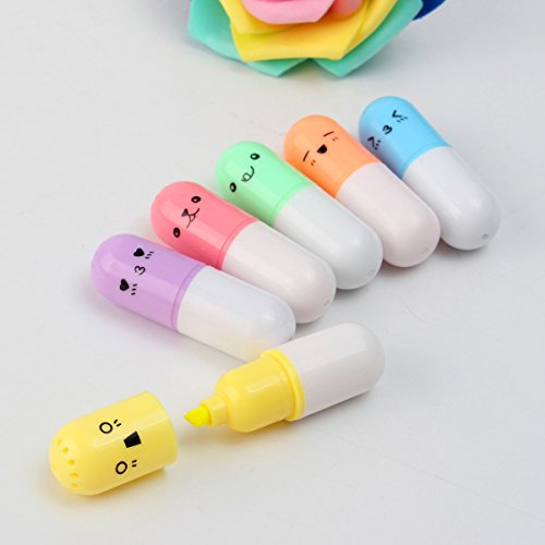 TuToy 6Pcs Mini-Pille Geformte Textmarker-Stifte, Die Nette Markierungs-Feder-Briefpapier-Schulbüro Schreiben