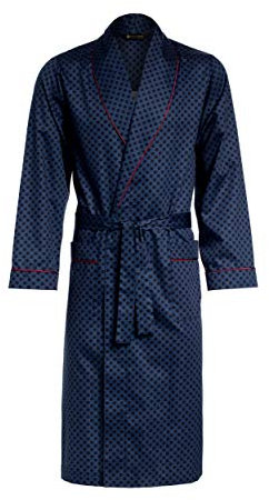 LEVERIE Elegante vestaglia uomo leggera e lunga a contrasto di colore, blu scuro/rosso, XL