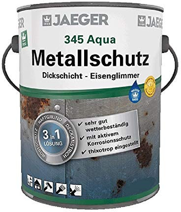 Jaeger Aqua Metallschutzlack 345 mit Eisenglimmer, 3in1 Rostschutz, Haftgrund, Deckanstrich (750 ml, silbergrau dunkel DB702)