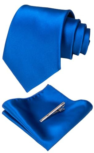 JEMYGINS Blau Krawatten und Einstecktuch Set für Herren seide Krawatte krawattenklammer Seidenkrawatten Hochzeit Schlips(10)