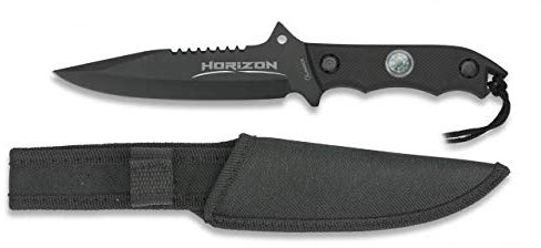 Albainox 32103 Cuchillo Albainox Horizon. Negro. h:13.2 Herramienta para Caza, Pesca, Camping, Outdoor, Supervivencia y Bushcraft + Portabotellas de regalo