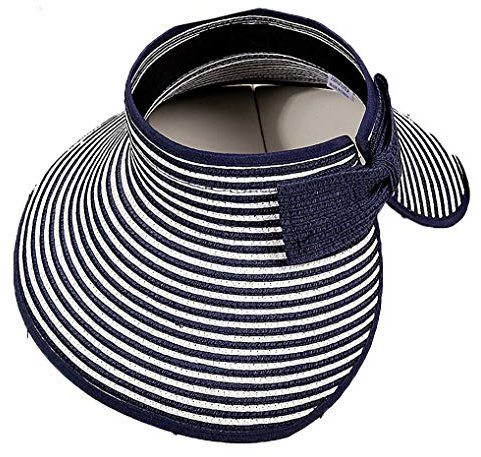 Ulalaza - Parasol plegable para mujer, diseño de paja, con pajarita UPF 50+
