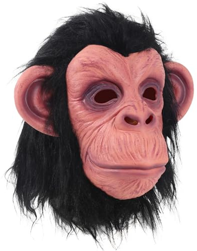 Monkey Mask Latex Full Head Animal Black Chimp Mask for Halloween Costume Party, Large